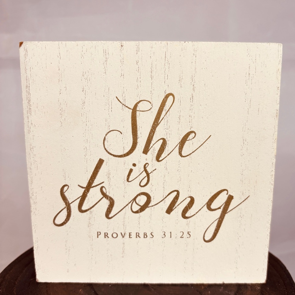 Proverbs 31:25 She Is Strong Wood Box Sign Shelf Decor Christian Gift